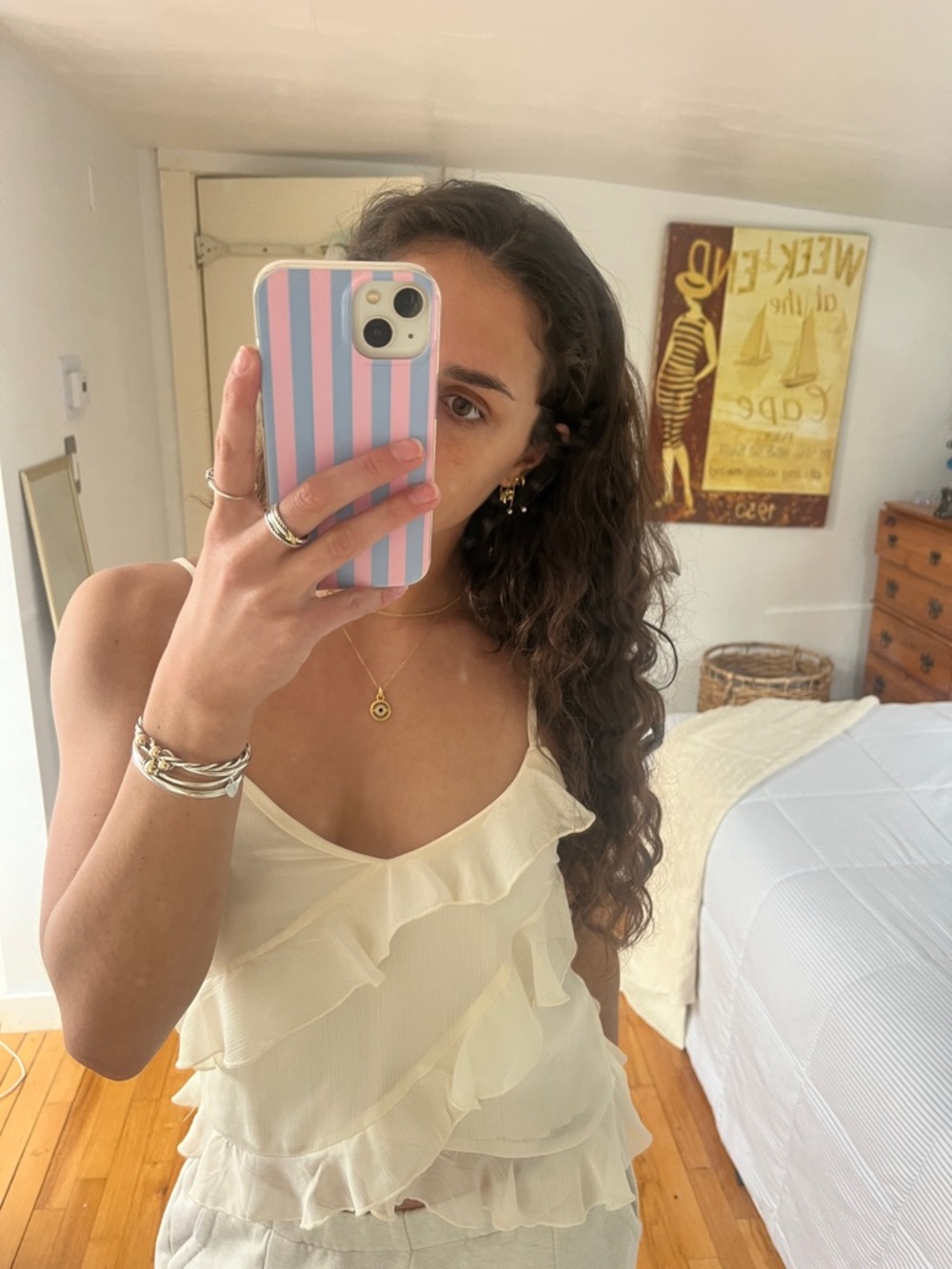 Ivory Ruffle Layered Spaghetti Strap Top